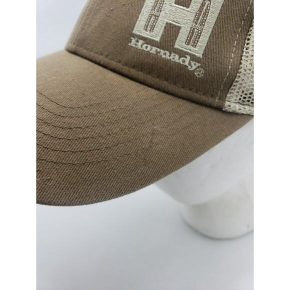 Hornady Logo 6-panel Snapback Truckers Hat Adjustable Reloading Cap Brown Beige - Picture 4 of 13